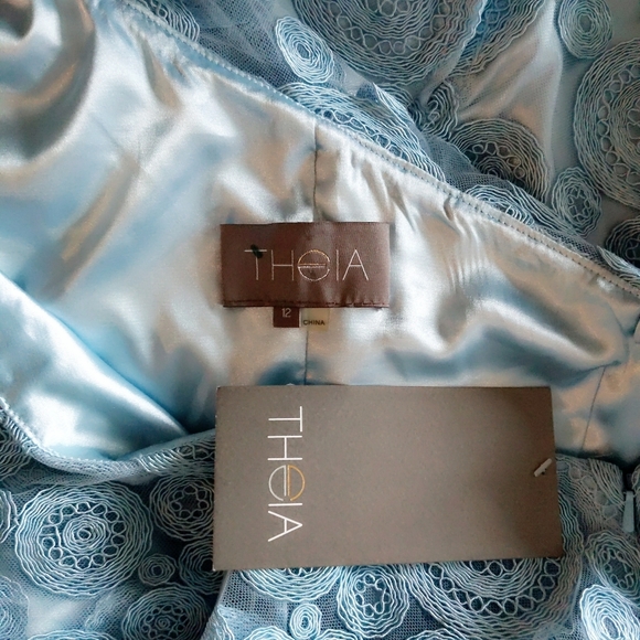 Theia Sky Blue Circle Lace One Shoulder Dress 12 - Picture 4 of 5